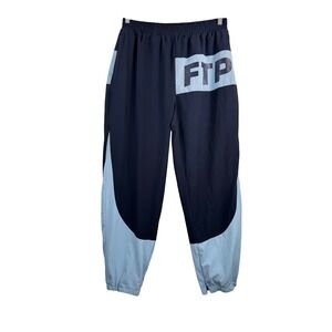 FTP Logo Track Pants blue multi baggy retro sporty color block 90s Y2K sz XL